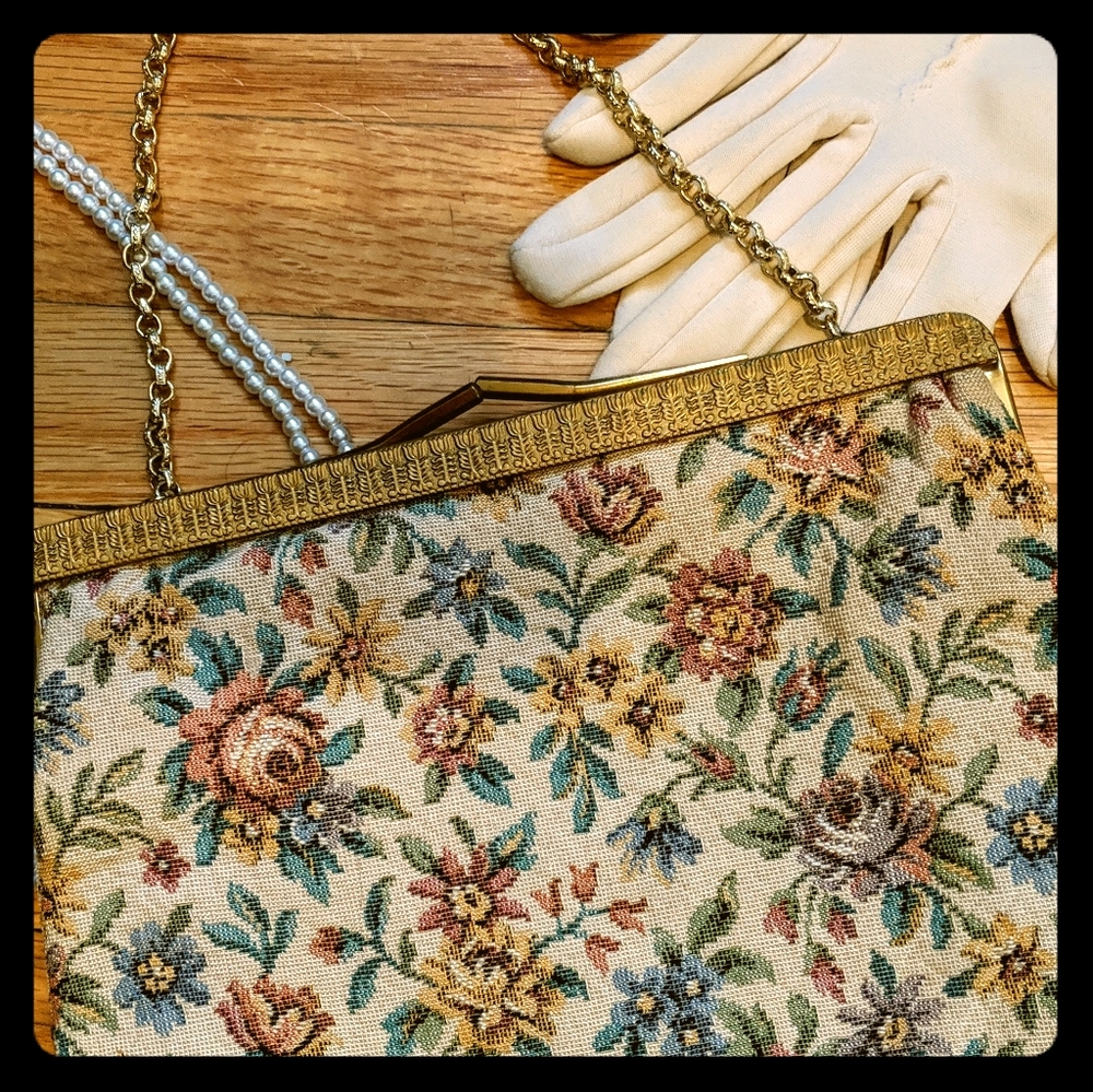Vintage Floral Needlepoint Handbag
